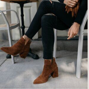 Vince Camuto X Styled Snapshots Brown Suede Jestama Ankle Bootie